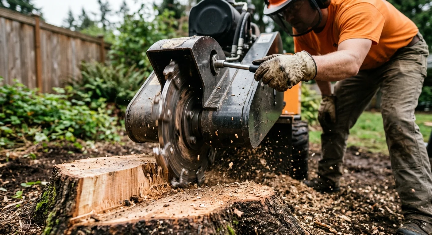 Arborist inspecting a cracked tree trunk for structural failure signs