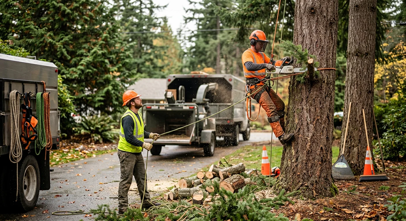 Cleared residential lot with brush piles staged for hauling in Shoreline