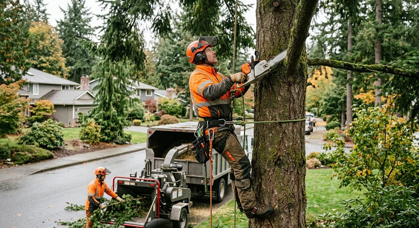 Stump grinder removing a hardwood stump below grade in a residential yard