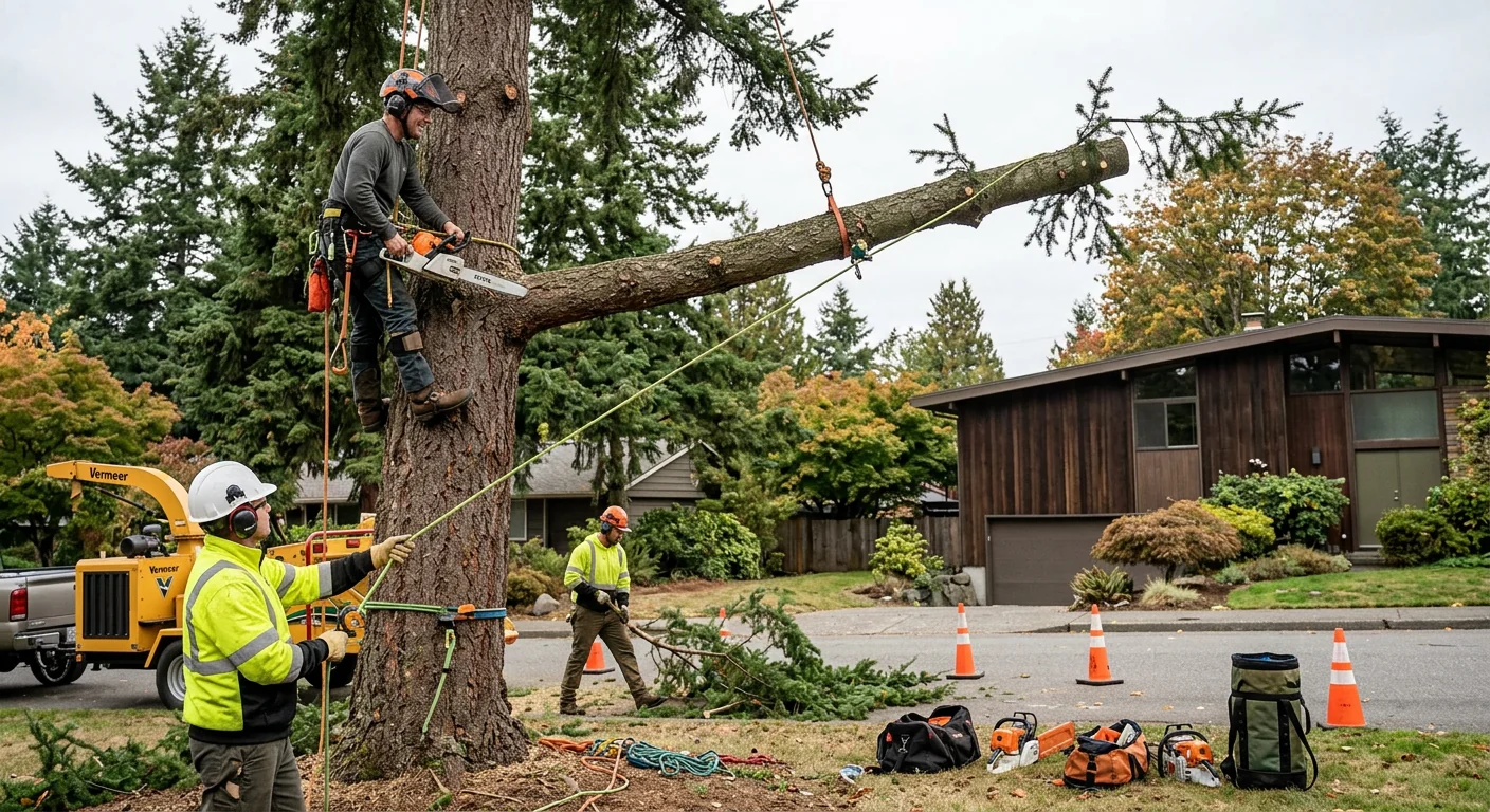 Arborist planting a young tree in a Shoreline residential yard