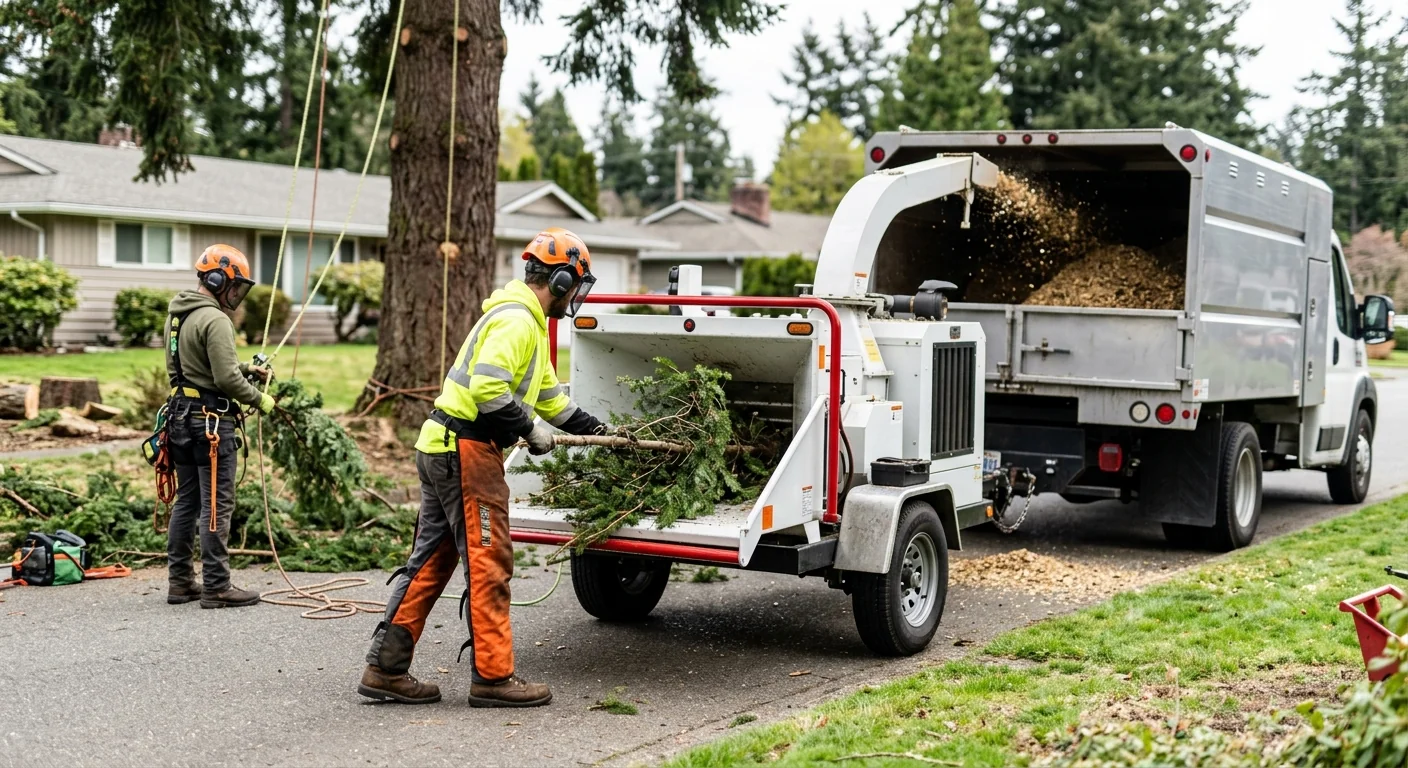 Arborist evaluating a large tree canopy to prepare a written pruning estimate