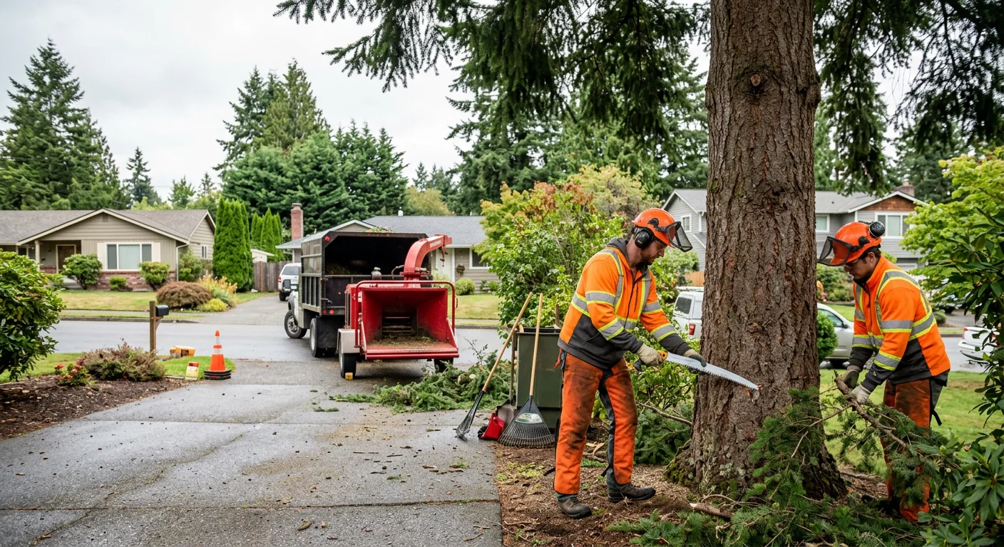Arborist documenting tree condition and risk ratings on a clipboard in Shoreline