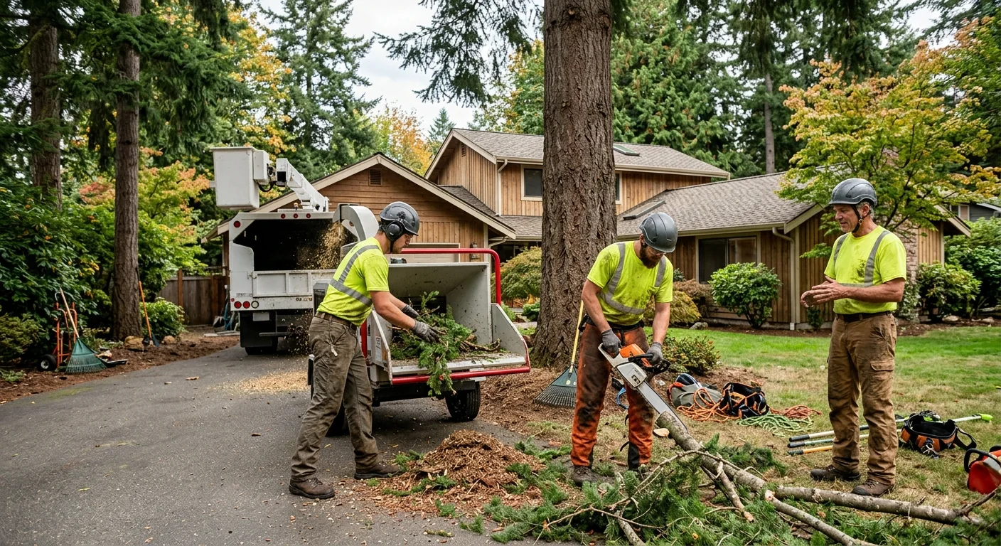 Certified arborist inspecting a mature tree trunk during a risk assessment in Shoreline