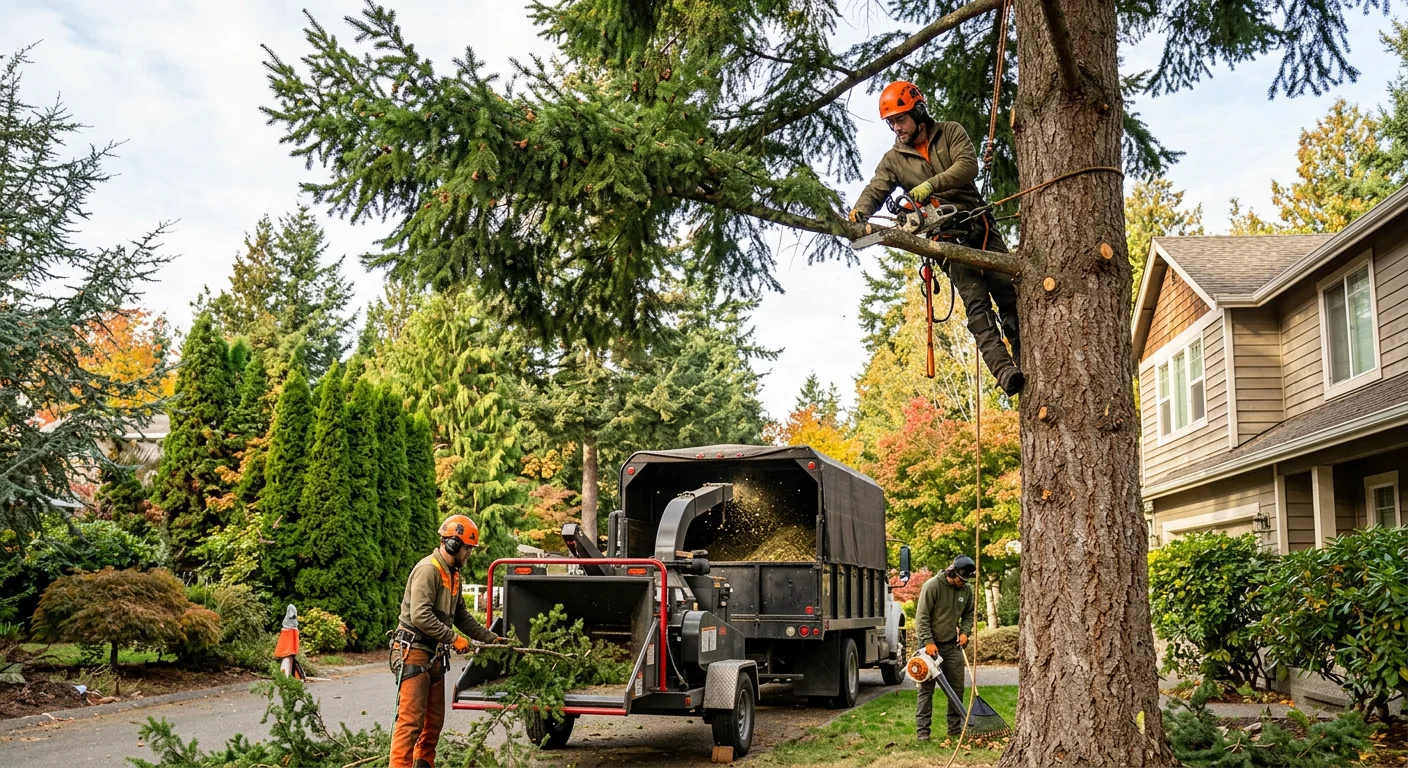 Tree crew coordinating equipment and scheduling for a Shoreline residential property