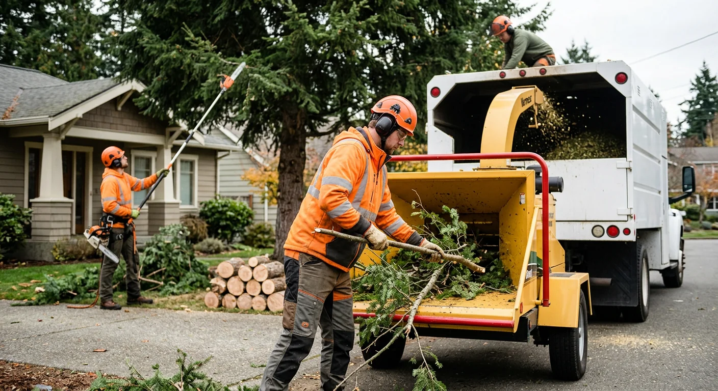 Tree service crew responding to a storm-damaged property in Shoreline
